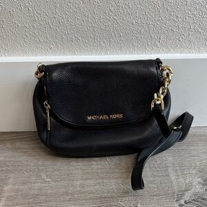 Michael Kors Black Leather Crossbody Bag, Flap Top